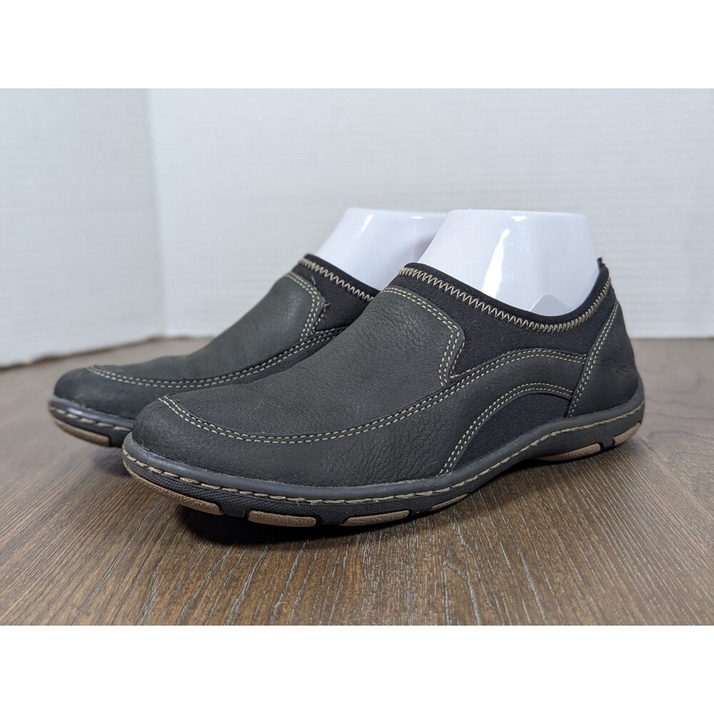 Born BOC Leather Slip On Loafers Womens 7 Black Comfort Leisure Stretch Logo